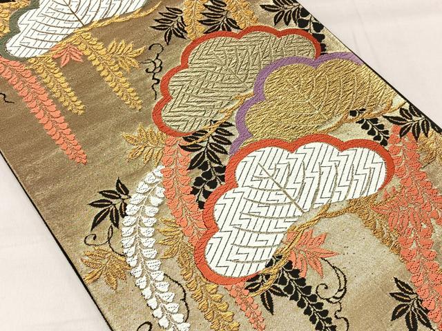 平和屋着物◎六通柄袋帯 唐織 笹松文 金糸 正絹 逸品 CAAN7201kb
