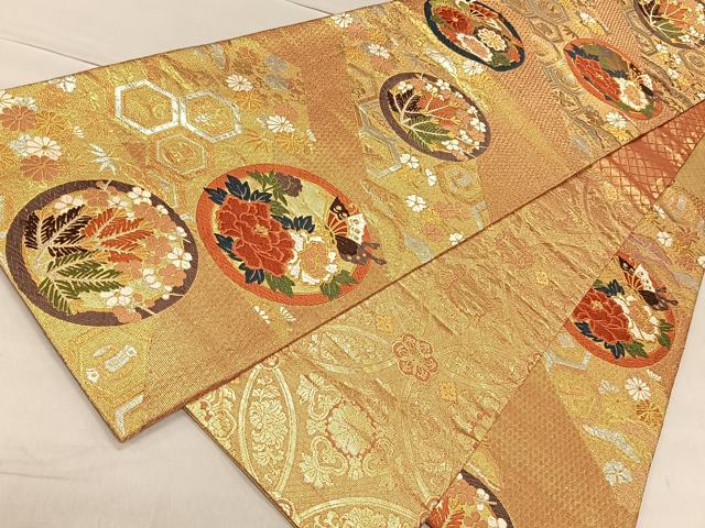 平和屋着物◎六通柄袋帯 花蝶丸文 金銀糸 正絹 逸品 CAAN7208kb
