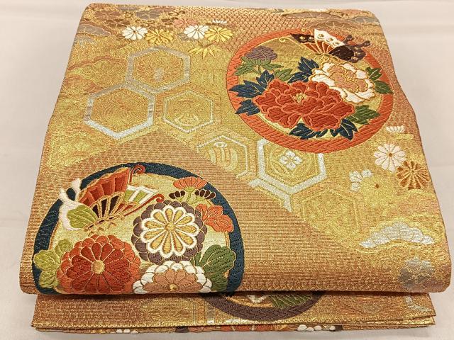 平和屋着物◎六通柄袋帯 花蝶丸文 金銀糸 正絹 逸品 CAAN7208kb