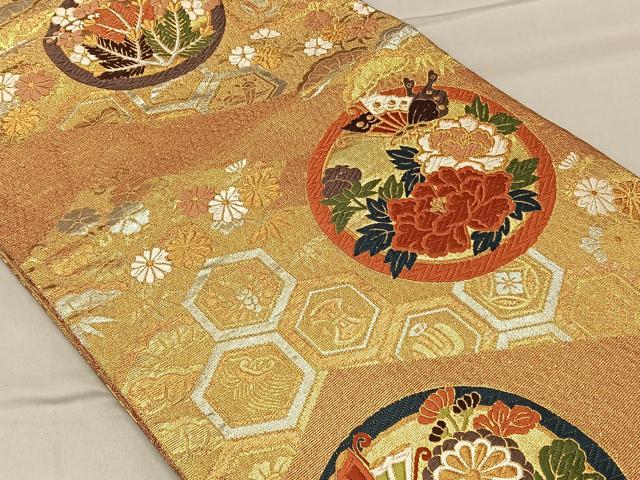 平和屋着物◎六通柄袋帯 花蝶丸文 金銀糸 正絹 逸品 CAAN7208kb
