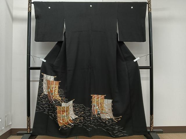 平和屋着物■豪華黒留袖 几帳花車文 金彩 正絹 逸品 CAAN7321kb