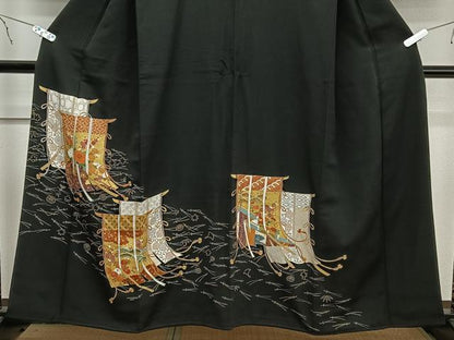 平和屋着物■豪華黒留袖 几帳花車文 金彩 正絹 逸品 CAAN7321kb