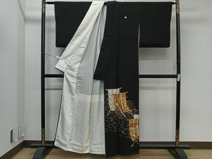 平和屋着物■豪華黒留袖 几帳花車文 金彩 正絹 逸品 CAAN7321kb