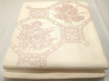 平和屋着物■太鼓柄袋帯 総刺繍 吉祥花文 正絹 逸品 CAAO0946ch