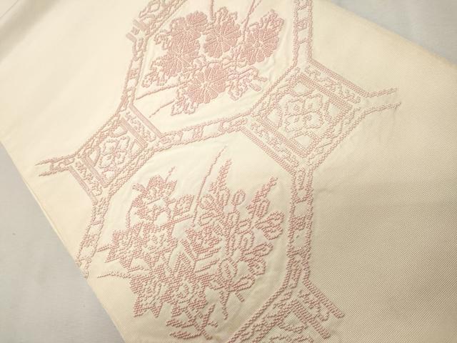 平和屋着物■太鼓柄袋帯 総刺繍 吉祥花文 正絹 逸品 CAAO0946ch