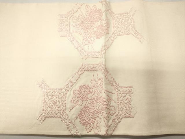 平和屋着物■太鼓柄袋帯 総刺繍 吉祥花文 正絹 逸品 CAAO0946ch