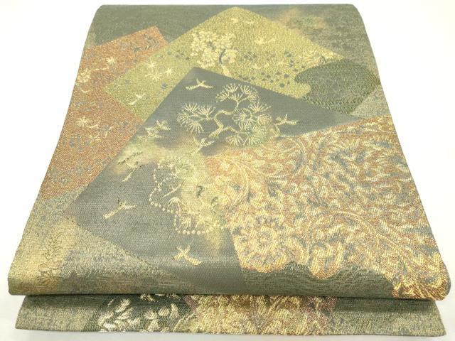 平和屋着物■六通柄袋帯 色紙重ね飛鳥樹林文 金糸 正絹 逸品 CAAO1005ch
