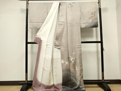 平和屋着物■訪問着　枝花文　たたき染め　金彩　正絹　逸品　CAAO1735ou