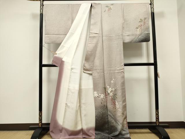平和屋着物■訪問着　枝花文　たたき染め　金彩　正絹　逸品　CAAO1735ou