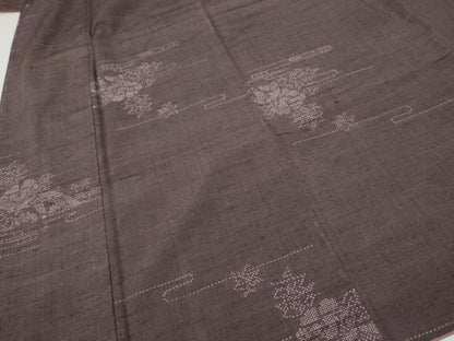 平和屋着物●結城紬 100亀甲 草花文 正絹 逸品 CAAO2376hy