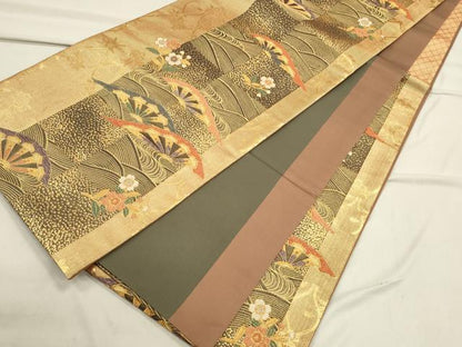 平和屋着物◎六通柄袋帯 片輪車花文 金糸 引箔 正絹 逸品 CAAO4255qe