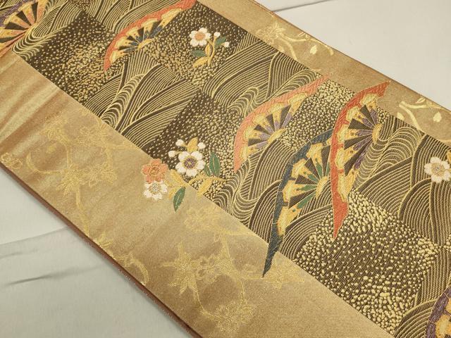 平和屋着物◎六通柄袋帯 片輪車花文 金糸 引箔 正絹 逸品 CAAO4255qe