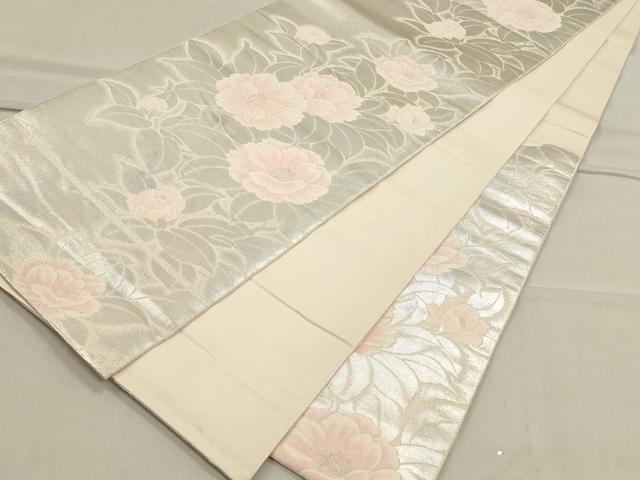 平和屋着物◎六通柄袋帯 唐織 草花文 銀糸 引箔 正絹 逸品 CAAO4256qe