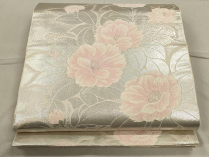平和屋着物◎六通柄袋帯 唐織 草花文 銀糸 引箔 正絹 逸品 CAAO4256qe
