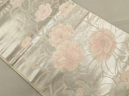 平和屋着物◎六通柄袋帯 唐織 草花文 銀糸 引箔 正絹 逸品 CAAO4256qe