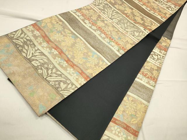 平和屋着物◎六通柄袋帯 横段花文 金糸 引箔 正絹 逸品 CAAO4273qe