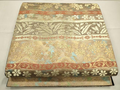 平和屋着物◎六通柄袋帯 横段花文 金糸 引箔 正絹 逸品 CAAO4273qe