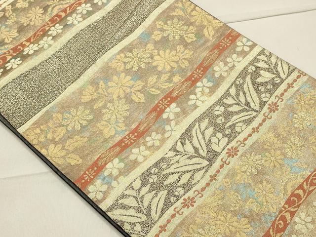 平和屋着物◎六通柄袋帯 横段花文 金糸 引箔 正絹 逸品 CAAO4273qe