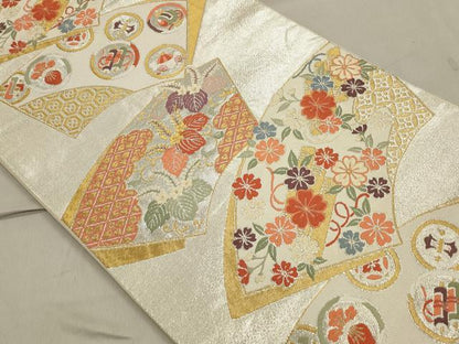 平和屋着物◎六通柄袋帯 地紙吉祥文 金銀糸 引箔 正絹 逸品 CAAO4289qe