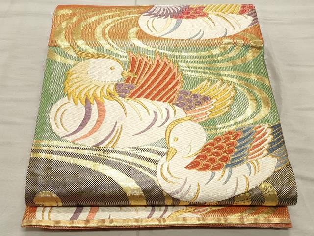 平和屋着物◎六通柄袋帯 唐織 流水鴛鴦文 金糸 正絹 逸品 CAAO4339qe