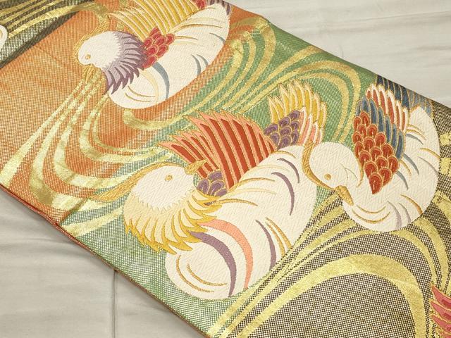 平和屋着物◎六通柄袋帯 唐織 流水鴛鴦文 金糸 正絹 逸品 CAAO4339qe