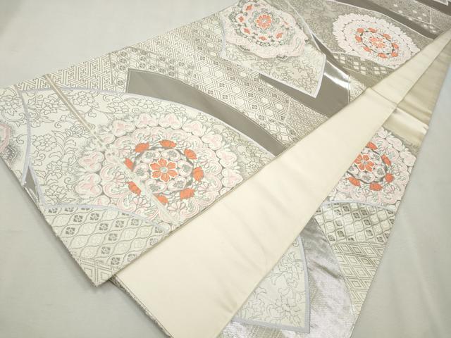 平和屋着物◎六通柄袋帯 唐織 地紙正倉院花文 銀糸 引箔 正絹 逸品 CAAO4465qe