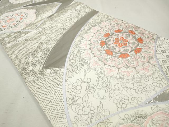 平和屋着物◎六通柄袋帯 唐織 地紙正倉院花文 銀糸 引箔 正絹 逸品 CAAO4465qe