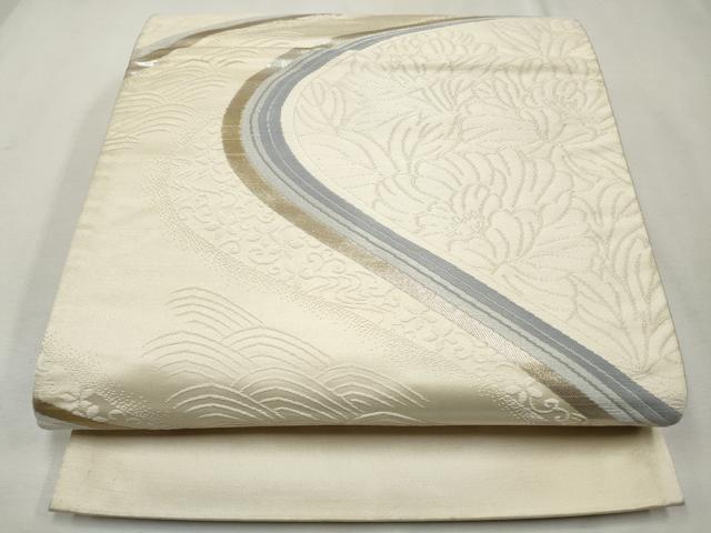平和屋着物◎六通柄袋帯 流水吉祥花文 金糸 正絹 逸品 CAAO4469qe