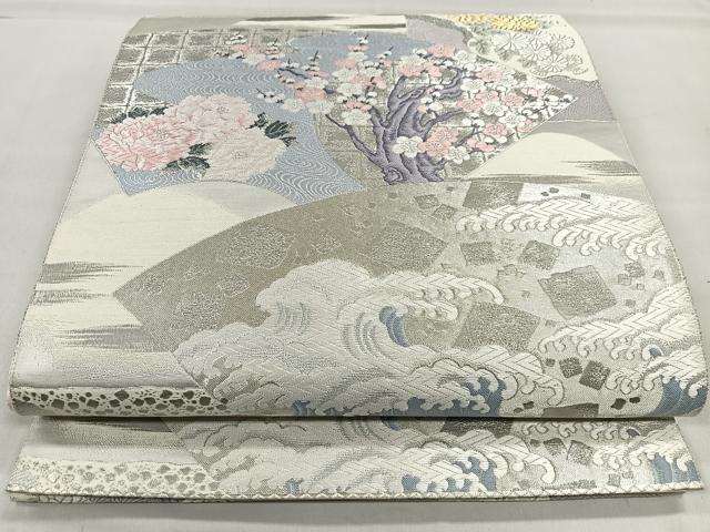 平和屋着物◎六通柄袋帯 地紙花文 九百錦 プラチナ箔 正絹 逸品 CAAO4904xe