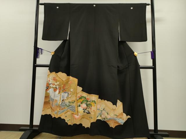 平和屋着物■豪華黒留袖　駒刺繍　屏風松竹梅鶴文　金彩　正絹　逸品　CAAO6649dy