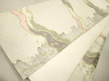 平和屋着物●六通柄袋帯 唐織 流水花鳥文 金銀糸 正絹 逸品 CAAO7427eg