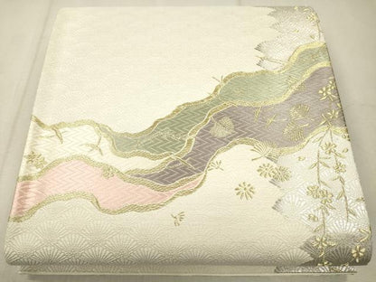 平和屋着物●六通柄袋帯 唐織 流水花鳥文 金銀糸 正絹 逸品 CAAO7427eg