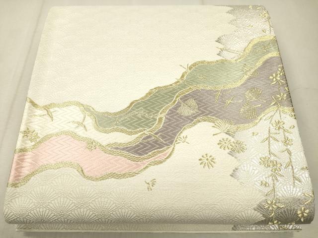 平和屋着物●六通柄袋帯 唐織 流水花鳥文 金銀糸 正絹 逸品 CAAO7427eg