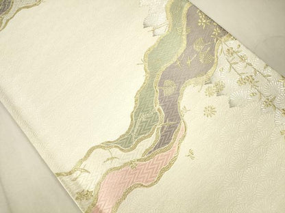 平和屋着物●六通柄袋帯 唐織 流水花鳥文 金銀糸 正絹 逸品 CAAO7427eg
