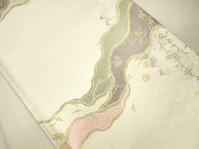 平和屋着物●六通柄袋帯 唐織 流水花鳥文 金銀糸 正絹 逸品 CAAO7427eg