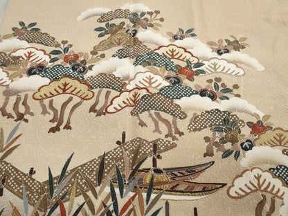平和屋着物■豪華色留袖　船草花文　暈し染め　金糸　正絹　逸品　CAAO8249ut