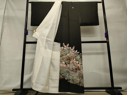 平和屋着物■豪華黒留袖　御所車雲取風景文　金彩　正絹　逸品　CAAO8494id