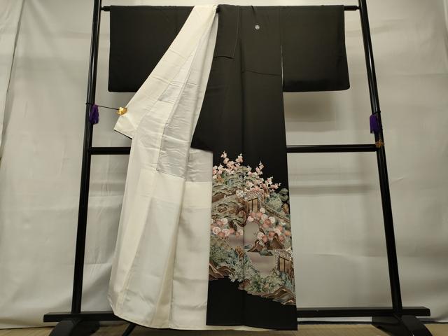 平和屋着物■豪華黒留袖　御所車雲取風景文　金彩　正絹　逸品　CAAO8494id