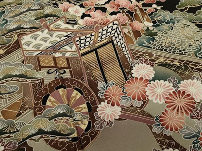 平和屋着物■豪華黒留袖　御所車雲取風景文　金彩　正絹　逸品　CAAO8494id