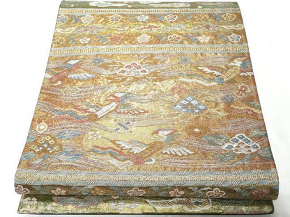 平和屋着物■六通柄袋帯 唐織 瑞雲吉祥文 金糸 正絹 逸品 CAAO8841fb