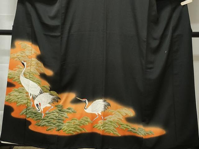 平和屋着物■豪華黒留袖 駒刺繍 飛鶴枝松文 暈し染め 金彩 正絹 逸品 CAAO9362yk