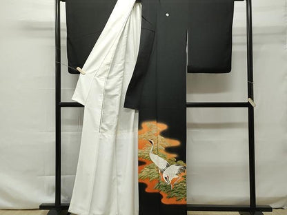 平和屋着物■豪華黒留袖 駒刺繍 飛鶴枝松文 暈し染め 金彩 正絹 逸品 CAAO9362yk