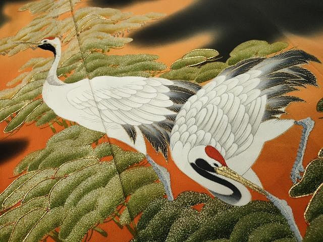 平和屋着物■豪華黒留袖 駒刺繍 飛鶴枝松文 暈し染め 金彩 正絹 逸品 CAAO9362yk