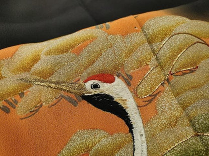 平和屋着物■豪華黒留袖 駒刺繍 飛鶴枝松文 暈し染め 金彩 正絹 逸品 CAAO9362yk