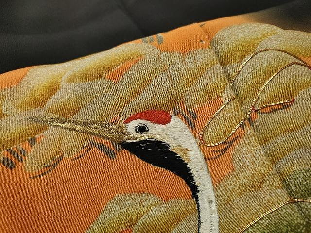 平和屋着物■豪華黒留袖 駒刺繍 飛鶴枝松文 暈し染め 金彩 正絹 逸品 CAAO9362yk