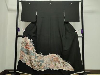 平和屋着物■豪華黒留袖　駒刺繍　風景文　金彩　正絹　逸品　CAAP1906ze