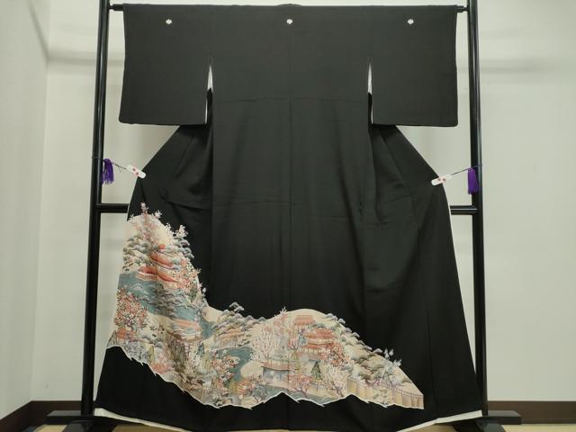 平和屋着物■豪華黒留袖　駒刺繍　風景文　金彩　正絹　逸品　CAAP1906ze