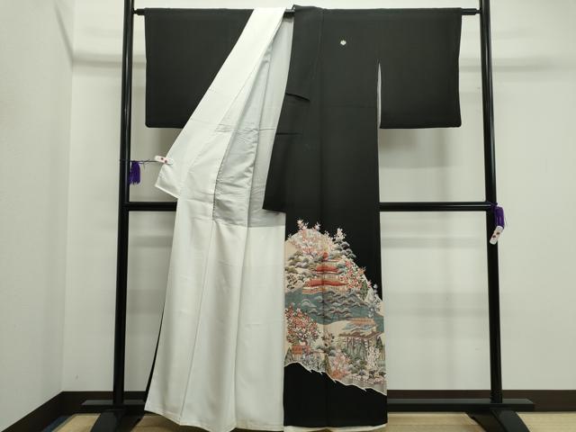 平和屋着物■豪華黒留袖　駒刺繍　風景文　金彩　正絹　逸品　CAAP1906ze