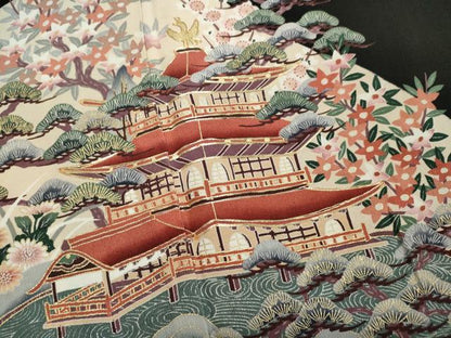 平和屋着物■豪華黒留袖　駒刺繍　風景文　金彩　正絹　逸品　CAAP1906ze