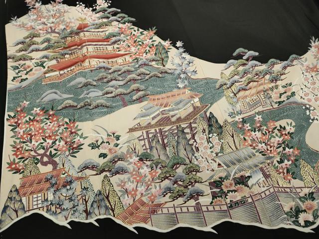 平和屋着物■豪華黒留袖　駒刺繍　風景文　金彩　正絹　逸品　CAAP1906ze